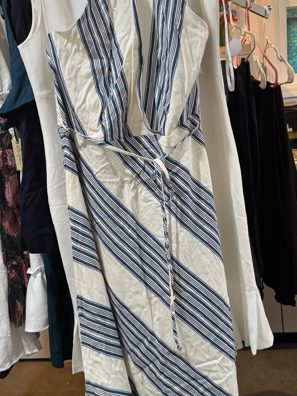 Striped Navy and White Maxi Dress with Tie Waist